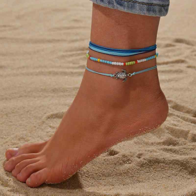 アンクレット レディース 欧米風 ファッション おしゃれ カラフル 米ビーズ 亀モチーフ 重ね付け 多層 ..
