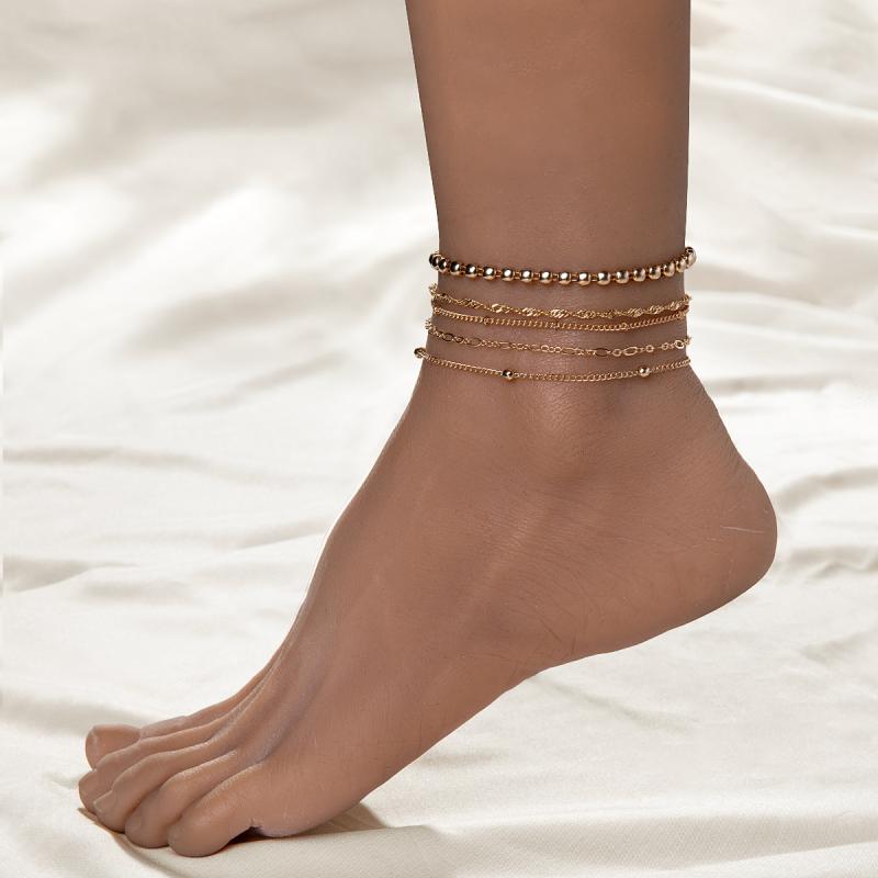 アンクレット レディース シンプル 個性的 ゴールドカラー レイヤードチェーン 足首アクセサリー 調節可能 リゾート パーティー 通勤 オフィス 普段使い 合金製