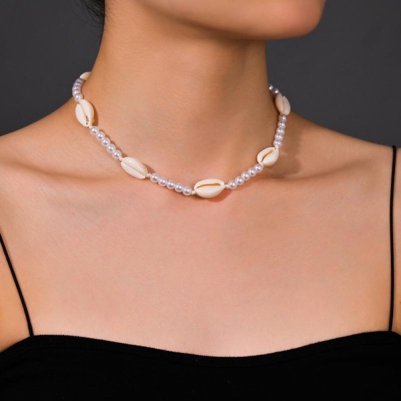 ネックレス レディース エスニック 幾何学モチーフ レトロ ナチュラル 天然シェル パール 樹脂 長さ調節可能 電気メッキ加工 ビーチ リゾート 春夏 デイリーユース(4)