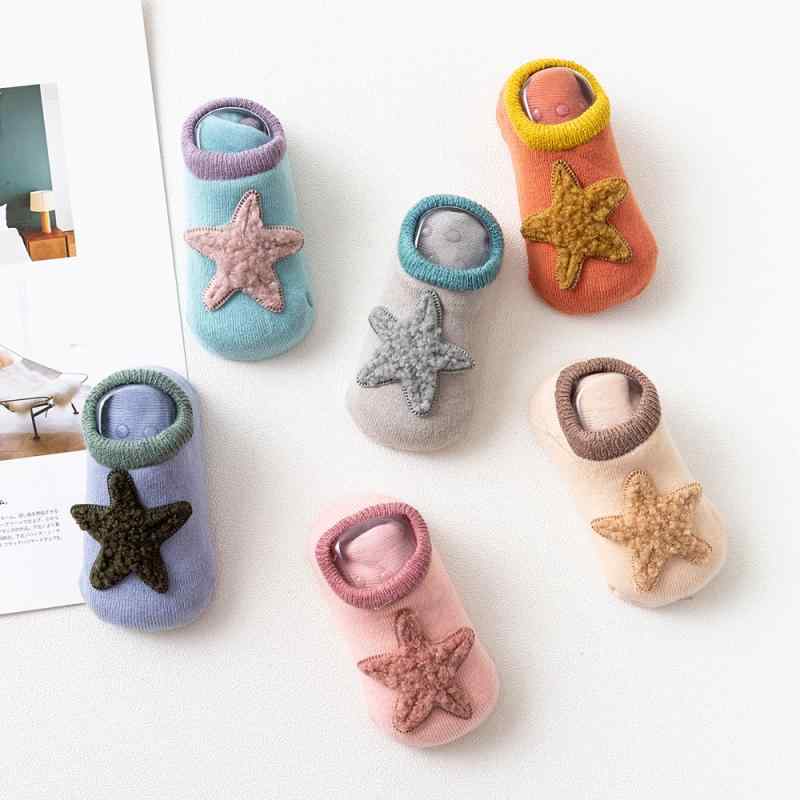 靴下 ベビー キッズ 子供 フロアソックス ルームソックス 綿 コットン パイル 厚手 滑り止め ヒトデモチーフ かわいい 秋冬 男女兼用