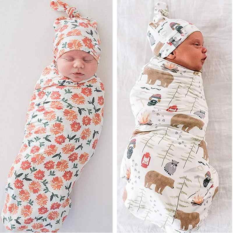 おくるみ 新生児 ベビー 赤ちゃん 男の子 女の子 花柄 プリント キャラクター柄 フリース素材 やわらか 肌触り ベビーキャップ ヘアバンド 帽子 2点セット
