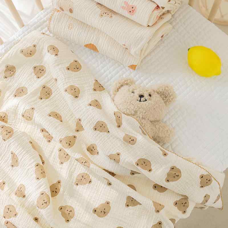 ベビー おくるみ 新生児 赤ちゃん 幼児 子供用 綿 ガーゼ 二重 四重 吸水性 通気性 抱っこ ブランケット 柔らか 肌に優しい 動物柄 キャラクター柄 ドット柄