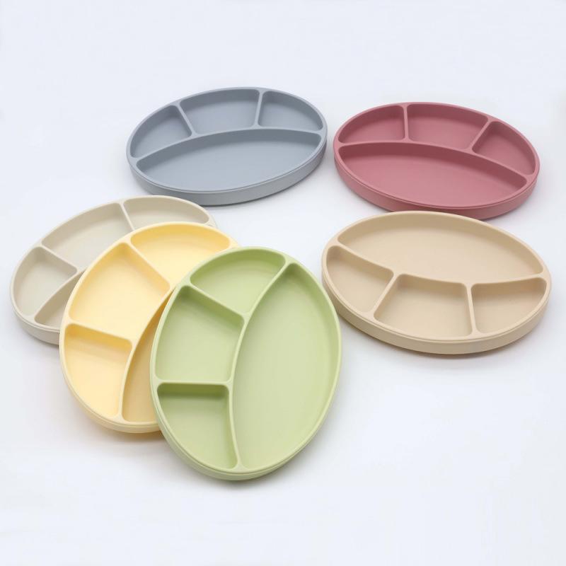 ベビー食器 シリコン製 離乳食プレート トレーニング用 強力吸盤 仕切り付き 落下防止 食事練習 おしゃれ(x2)