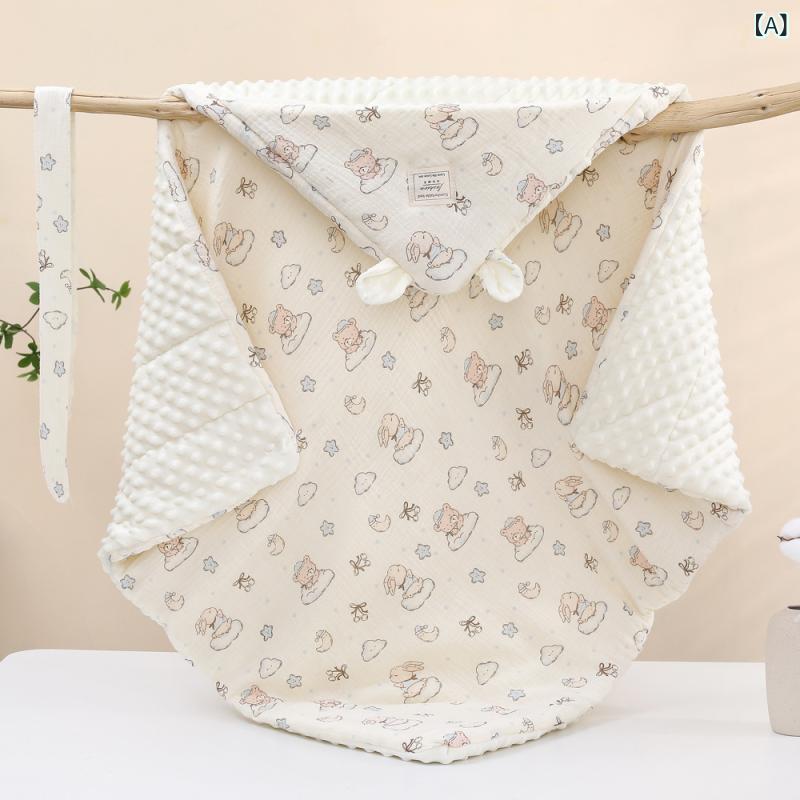 ベビーおくるみ 新生児 ガーゼ ドットフリース素材 中綿入り 厚手 ふわふわ 秋冬 抱っこ布団 スリーパー 退院時 産院用 防寒 保温