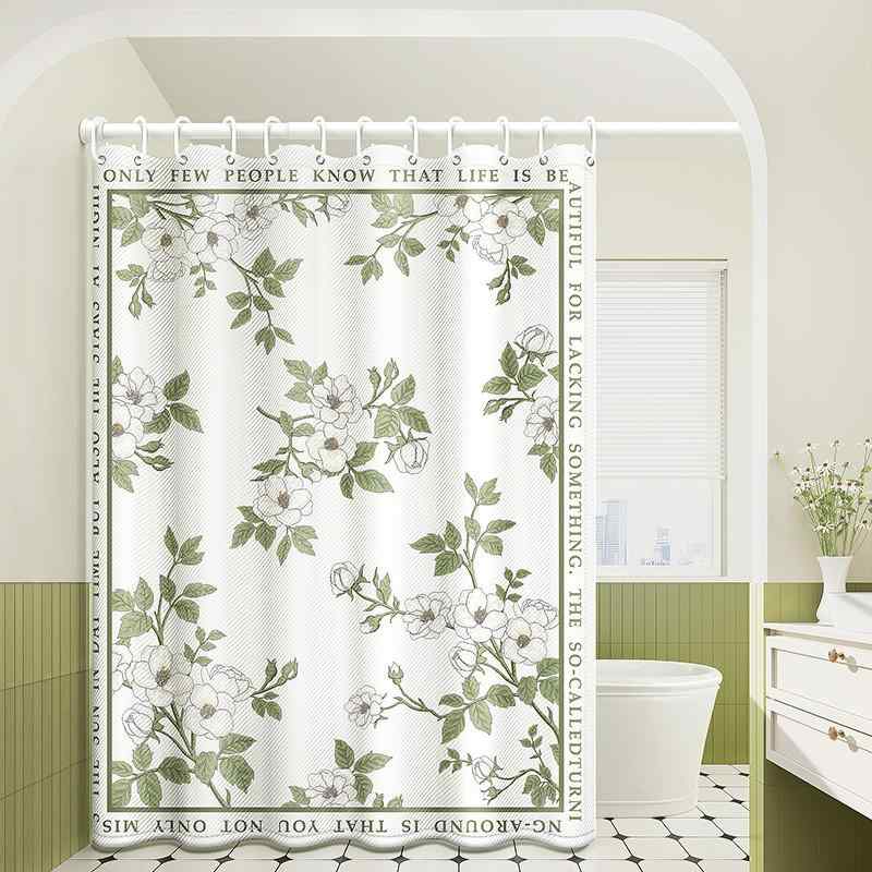 シャワーカーテン 浴室 バスルーム フレンチスタイル 花柄 ボタニカル柄 幾何学模様 シンプル モダン 高級感 防水 撥水 防カビ加工 厚手 錘付き 目隠し 間仕切り 家庭用 自宅用