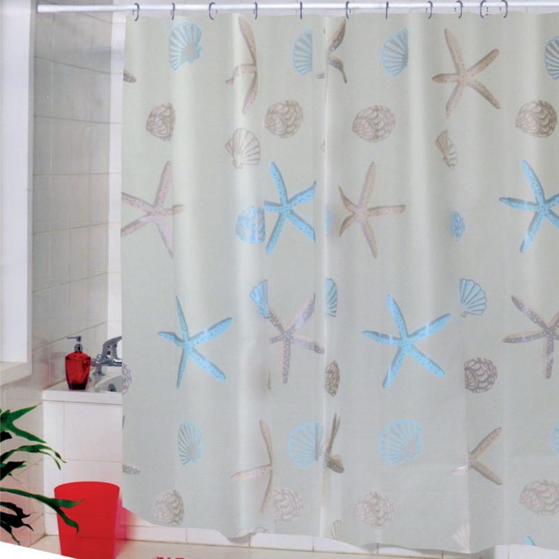シャワーカーテン ヒトデ柄 EVA素材 ポリエステル 防水 撥水 防カビ バスルーム 浴室用 目隠し 間仕切り 家庭用 インテリア モダン シンプル 清潔感