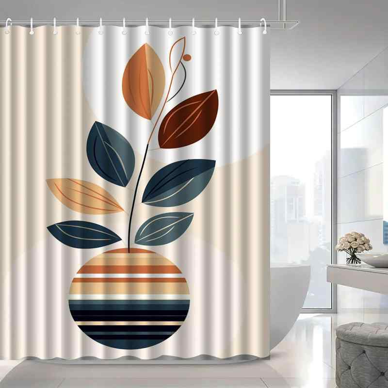 シャワーカーテン 抽象柄 リーフ柄 ボタニカル柄 厚手 防水 3Dデジタルプリント ポリエステル製 アメリカンスタイル 浴室 バスルーム用 インテリア