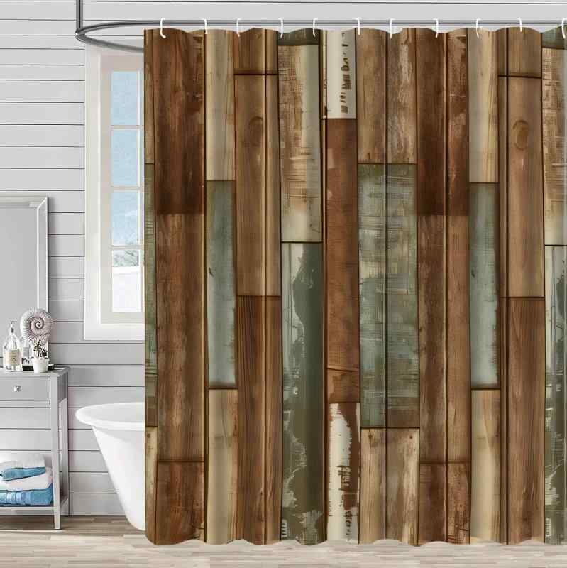シャワーカーテン 浴室用カーテン 木目柄 プリント ポリエステル 防水 撥水 防カビ 抗菌 突っ張り棒対応 おしゃれ 目隠し 間仕切り 高級感 脱衣所