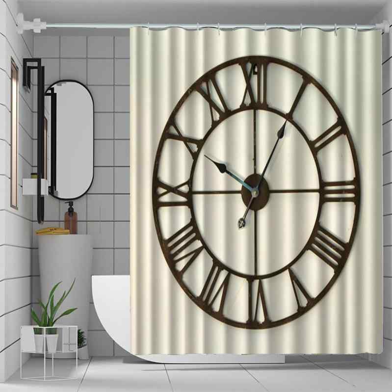 シャワーカーテン 防水 ポリエステル デジタルプリント 穴あけ不要 簡単設置 モダン シンプル おしゃれ バスルーム ユニットバス 文字盤柄