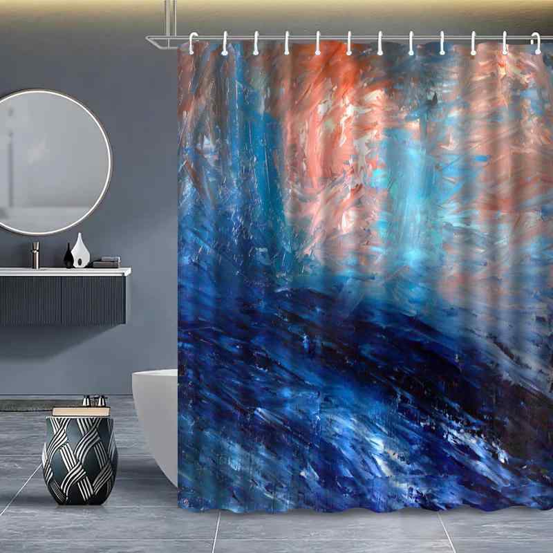 シャワーカーテン 防水 防カビ ポリエステル アート 油絵柄 デジタルプリント 高級感 おしゃれ モダン デザイン 間仕切り 浴室 バスルーム 穴あけ不要