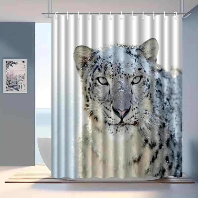 シャワーカーテン 防水 防カビ 速乾 軽量 ポリエステル かわいい 雪豹柄 アニマル柄 浴室用 バスルーム 間仕切り 穴開け不要
