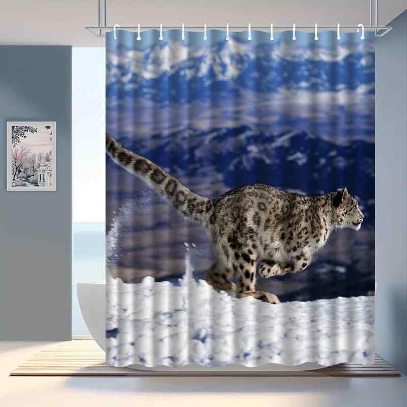 シャワーカーテン ポリエステル 防水 防カビ かわいい ユキヒョウ柄 アニマル柄 バスルーム 間仕切り 洗える ユニットバス用