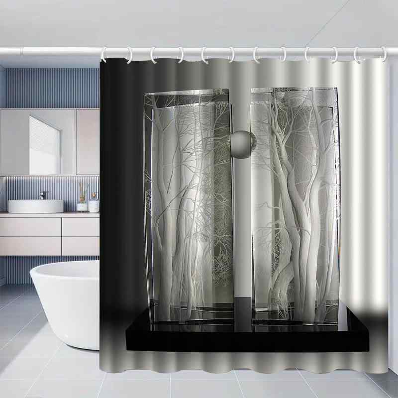シャワーカーテン ガラスアート調 デザイン 間仕切り 目隠し デジタルプリント ポリエステル製 防水 防..