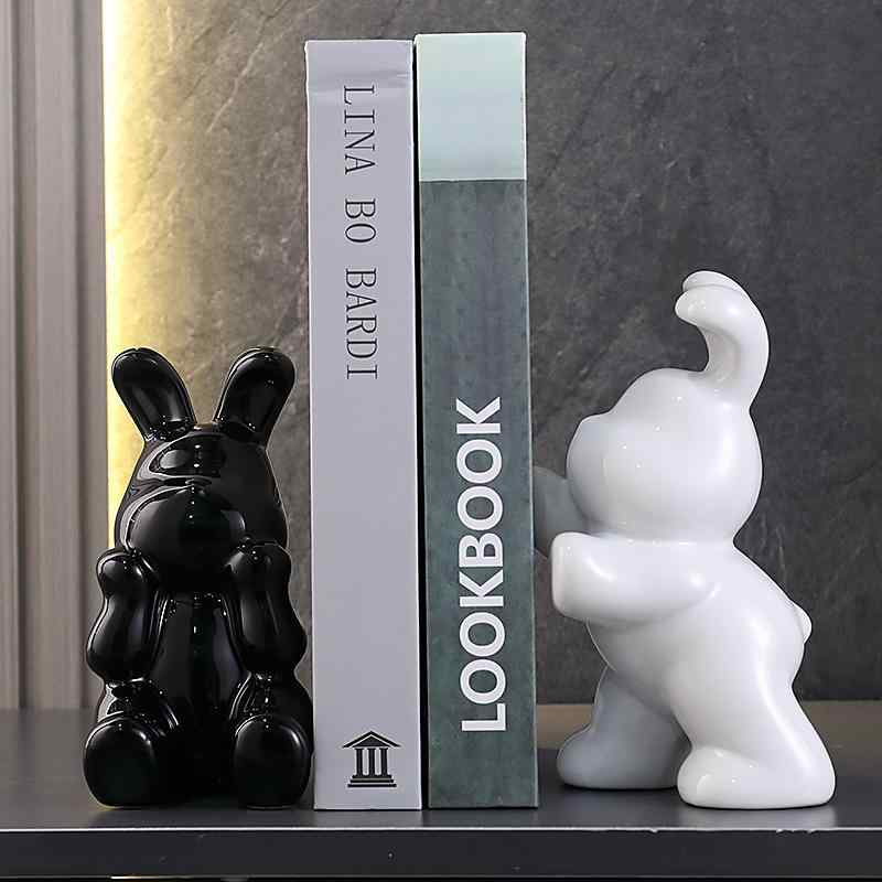 ブックエンド うさぎ オブジェ 陶器製 セラミック 置物 酒棚 リビング 玄関 本棚 卓上 インテリア 手作り ハンドメイド 上品なデザイン 装飾品