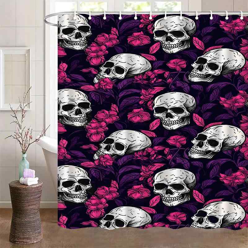 シャワーカーテン 防水 撥水加工 ポリエステル製 3Dデジタルプリント 立体感 ホラー スカル ドクロ 骸骨柄 バスルーム 浴室 お風呂 脱衣所 間仕切り 目隠し 個性的 ユニーク モダン クール