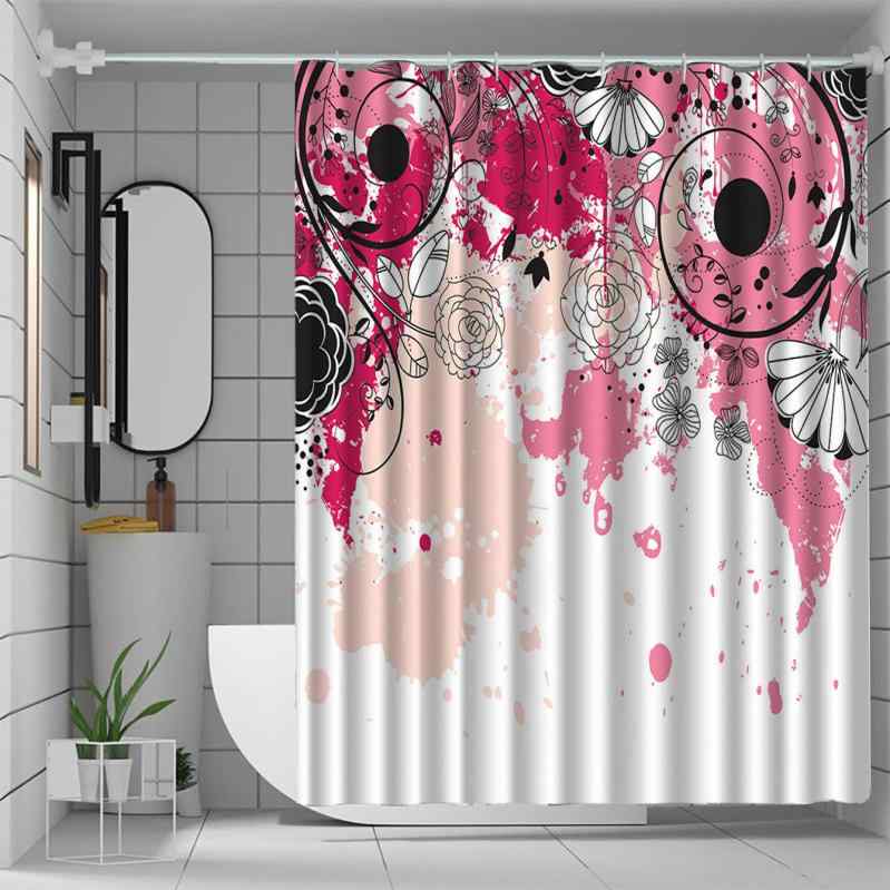 シャワーカーテン 防水 デジタルプリント ポリエステル素材 モダン シンプル 総柄 バスルーム用 撥水加工 速乾 軽量 突っ張り棒対応