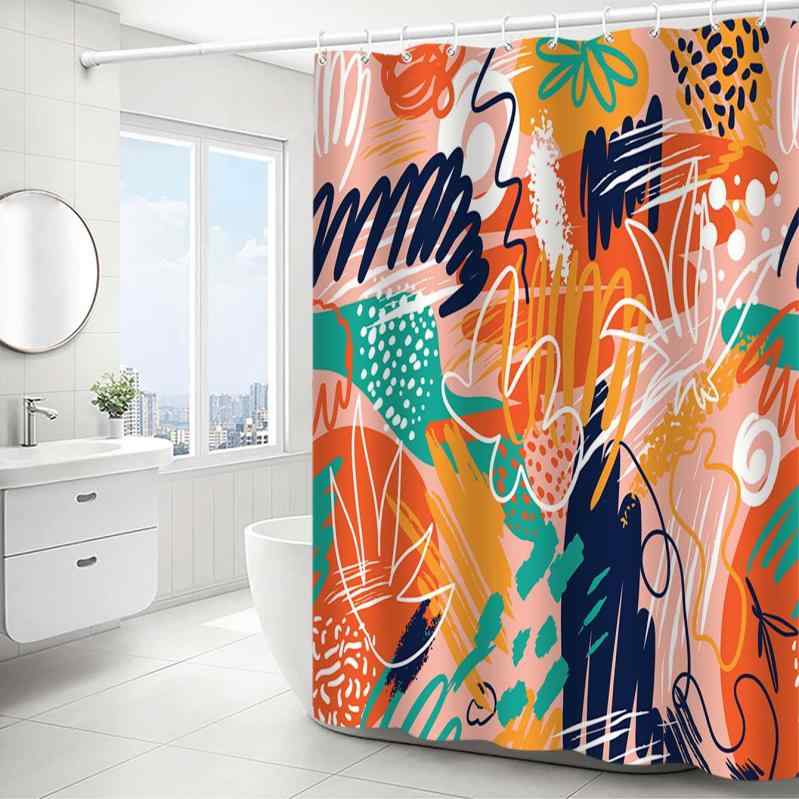 シャワーカーテン ポリエステル 防水加工 デジタルプリント柄 シンプルなデザイン モダン 浴室 バスルーム ユニットバス お風呂 間仕切り 目隠し効果 穴あけ不要 軽量
