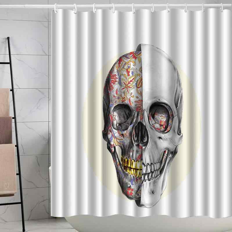 シャワーカーテン バスカーテン 防水 防カビ ポリエステル 3Dプリント スカル ドクロ 骸骨 個性的 おしゃれ バスルーム インテリア