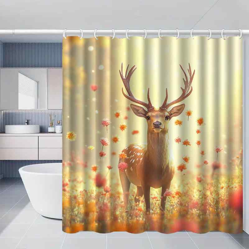 シャワーカーテン 浴室用 デジタルプリント 厚手 穴開け不要 突っ張り式 ポリエステル製 防水 防カビ モダン シンプルデザイン