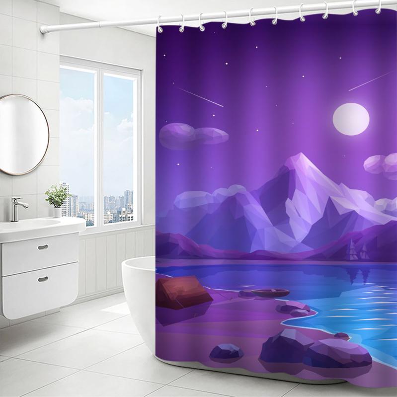 シャワーカーテン ポリエステル製 防水 撥水 3Dデジタルプリント シンプル モダン バスルーム 間仕切り 浴室 カーテン 脱衣所 目隠し おしゃれ 突っ張り棒対応 穴あけ不要