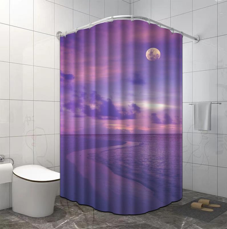 シャワーカーテン ポリエステル 3Dデジタルプリント 防水 撥水 防カビ 浴室 間仕切り 目隠し おしゃれ アメリカンスタイル 穴あけ不要