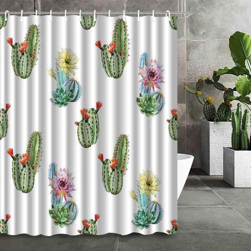 シャワーカーテン 防水 ポリエステル サボテン柄 観葉植物 ボタニカルデザイン 浴室 バスルーム 洗面所..