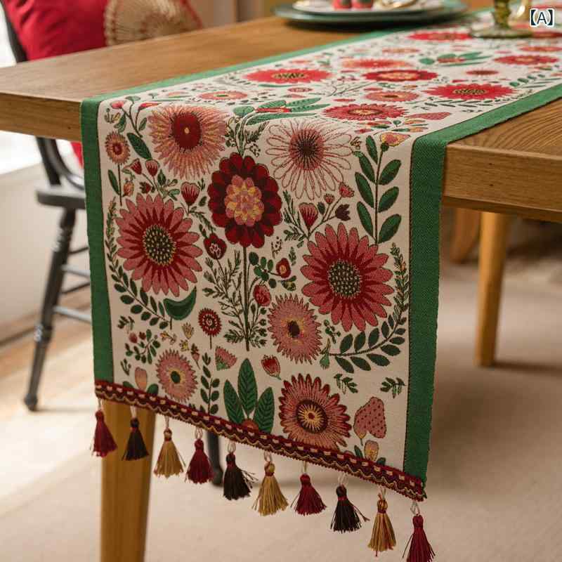 テーブルランナー アメリカンレトロ カントリー調 高級感 花柄 布製 耐熱 ダイニング 食卓 サイドボード テレビボード チェスト 飾り布 カバー
