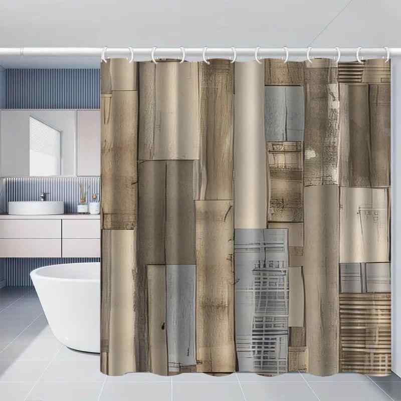 シャワーカーテン 木目調柄 デジタルプリント 防水 ポリエステル モダン シンプル 浴室 間仕切り バスルーム 目隠し 突っ張り棒対応 穴あけ不要 プライバシー保護