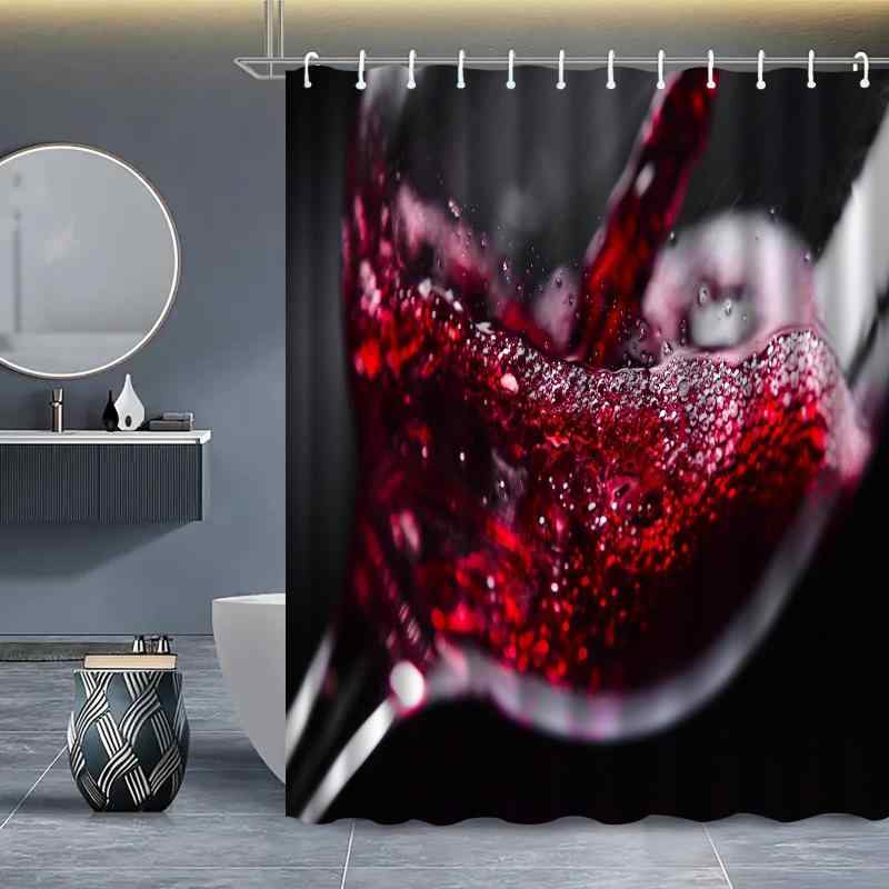 バスカーテン シャワーカーテン 3Dプリント 防水 ポリエステル 赤ワイン柄 おしゃれ モダン バスルーム..