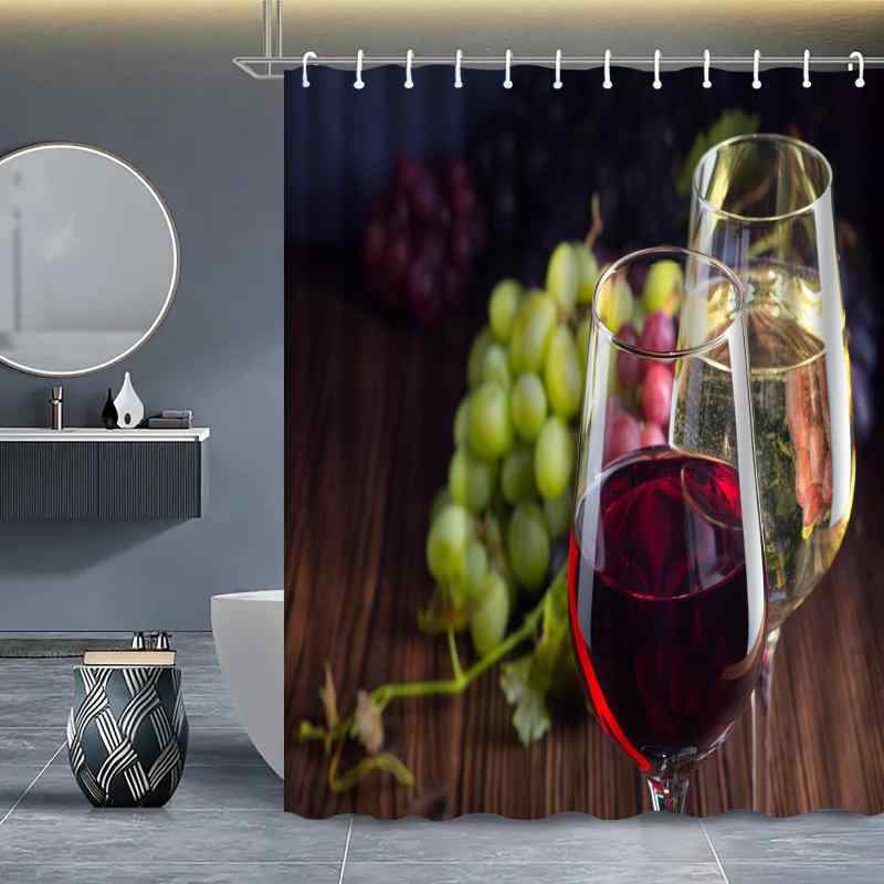 シャワーカーテン 3Dデジタルプリント ワイン柄 おしゃれ モダン シンプル 撥水加工 ポリエステル 防カビ ウォッシャブル バスルーム 間仕切り 穴あけ不要 インテリア 目隠し
