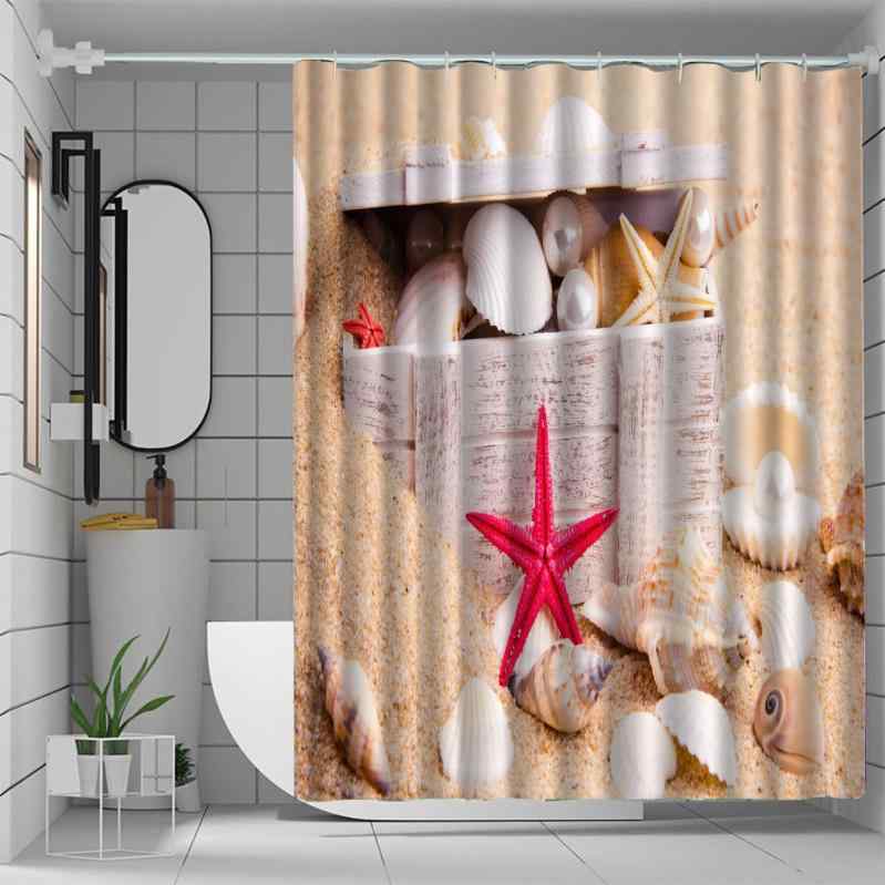 シャワーカーテン 貝殻柄 海 マリンテイスト 防水 防カビ ポリエステル バスカーテン 浴室用 お風呂用品 おしゃれ 目隠し 間仕切り 速乾 軽量