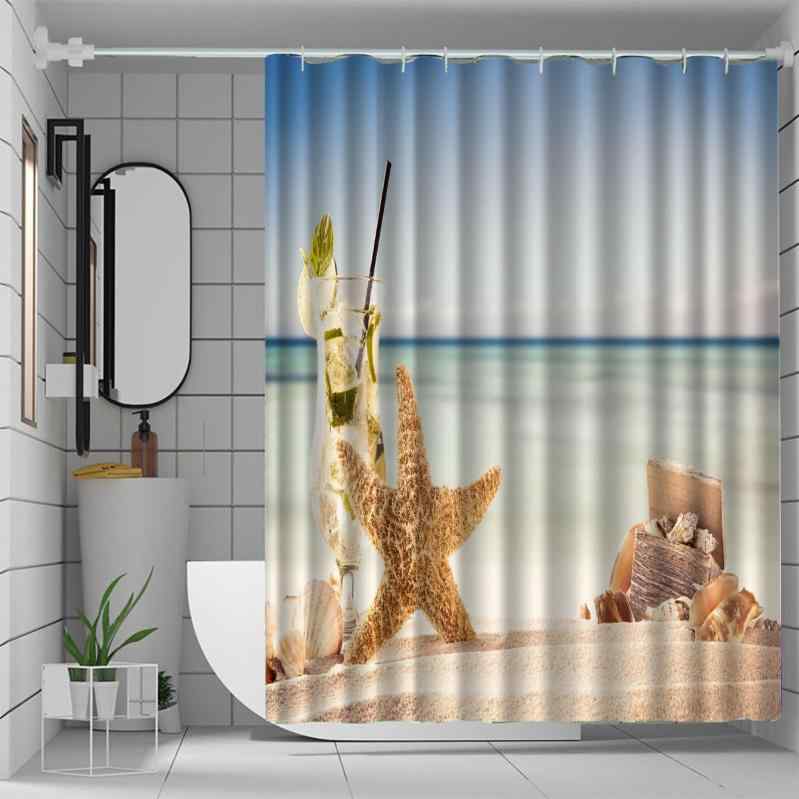 シャワーカーテン バスカーテン 浴室用 防水 はっ水 防カビ カビ防止 ポリエステル製 海洋柄 貝殻 シェル プリントデザイン バスルーム お風呂 目隠し 間仕切り