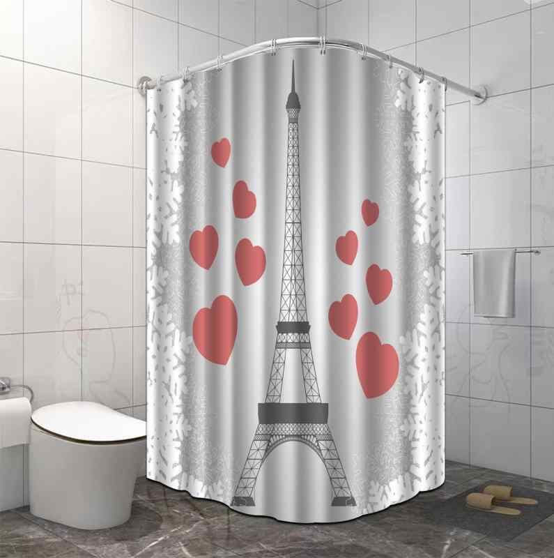 シャワーカーテン エッフェル塔柄 風景画 防水 撥水 ポリエステル デジタルプリント バスルーム 浴室 お風呂場 間仕切り 目隠し