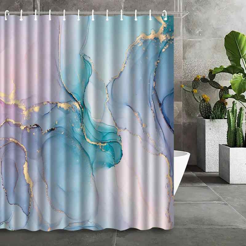 シャワーカーテン 大理石柄 デジタルプリント バスルーム お風呂 間仕切り 目隠し 防水 撥水 ポリエステル モダン シンプル 穴あけ不要