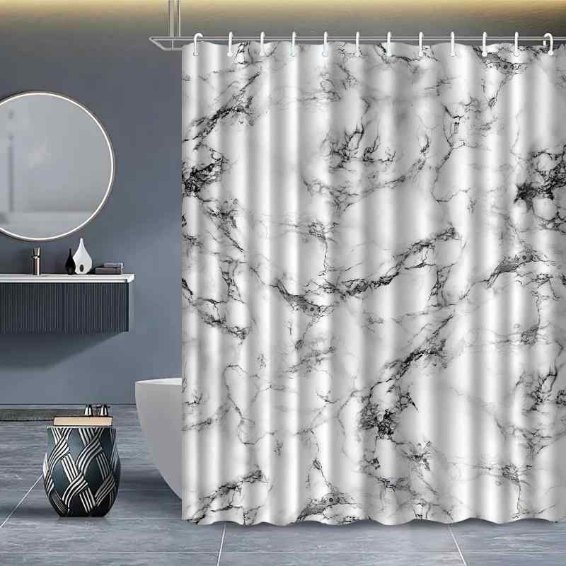 シャワーカーテン 大理石柄 マーブル調 防水 撥水 ポリエステル製 浴室 バスルーム 間仕切り 目隠し 脱衣所 シンプル モダン デザイン 突っ張り棒対応