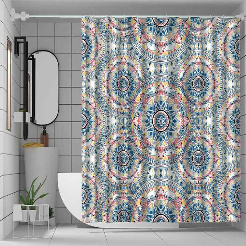 シャワーカーテン ボヘミアン柄 バスルーム 間仕切り 防水 防カビ ポリエステル フック付き