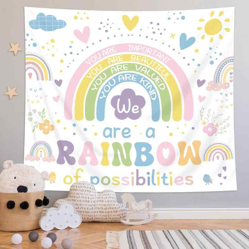 タペストリー かわいい アニメ レインボー 励まし名言 ポジティブメッセージ ウォールデコレーション リビング 寝室 子供部屋 壁掛け インテリア ホームデコレーション ポリエステル 北欧スタイル 背景