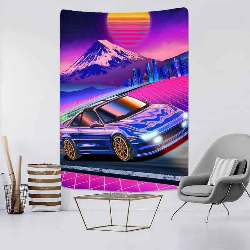 タペストリー レーシングカー 日本 ゲーム ネオン夜景 モータースポーツ クール 壁掛け ウォールデコレ..