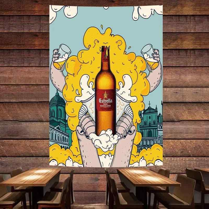 タペストリー ドリンク ビール アート ポスター 油絵風 フラッグ バナー 壁掛け ウォールアート バー 酒場 ビール祭り オクトーバーフェスト 装飾 デコレーション 背景 フォトブース 北欧風 ポリエステル