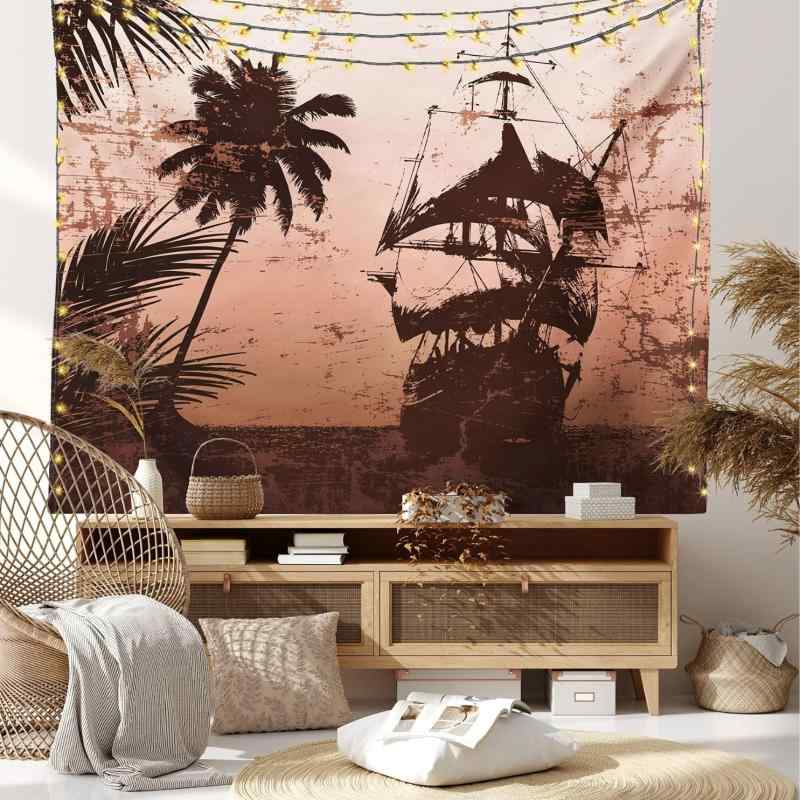 タペストリー 海賊船 帆船 青い惑星 神秘 銀河 幻想的 夜空 壁掛け 北欧風 ポリエステル ウォールデコレーション リビング 寝室 部屋飾り