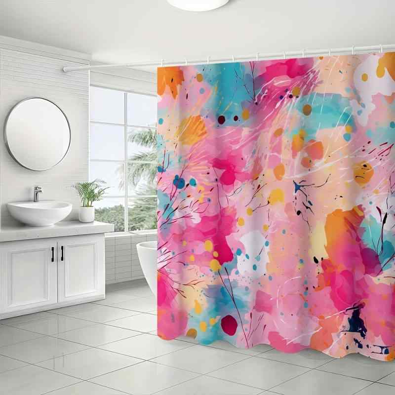 シャワーカーテン バスカーテン カラフル 水墨画柄 デジタルプリント 防水 ポリエステル 間仕切り おしゃれ バスルーム用 フック付属