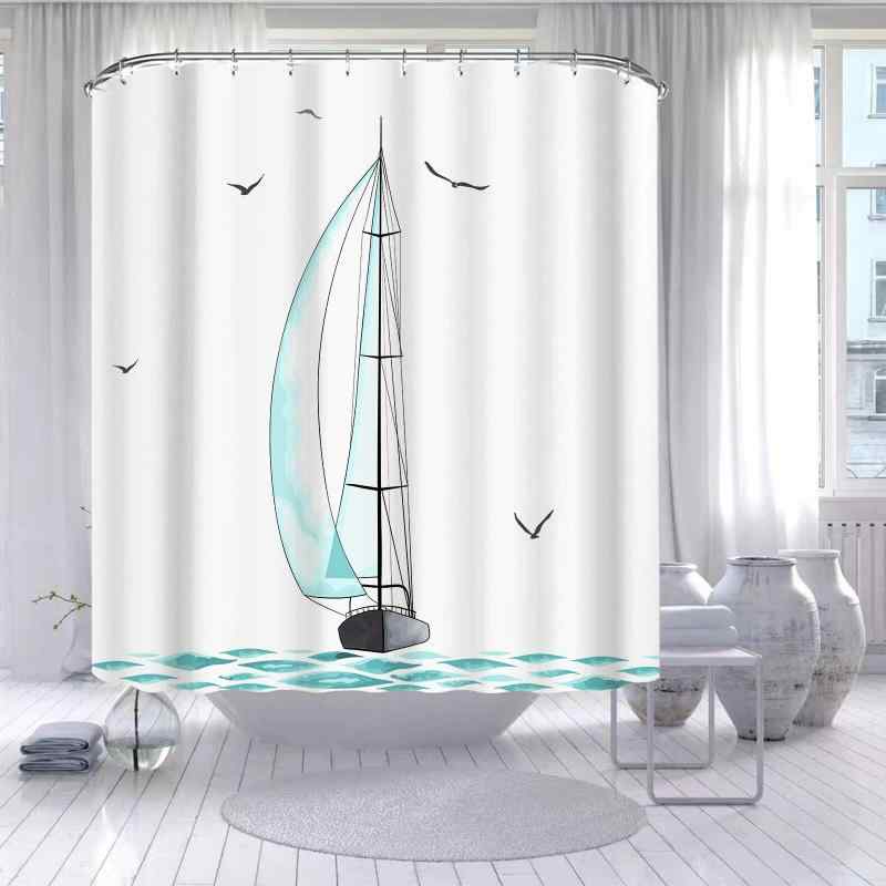 シャワーカーテン 浴室 バスルーム お風呂 防水 防カビ デジタルプリント 高精細 ヨット柄 帆船 海 オ..
