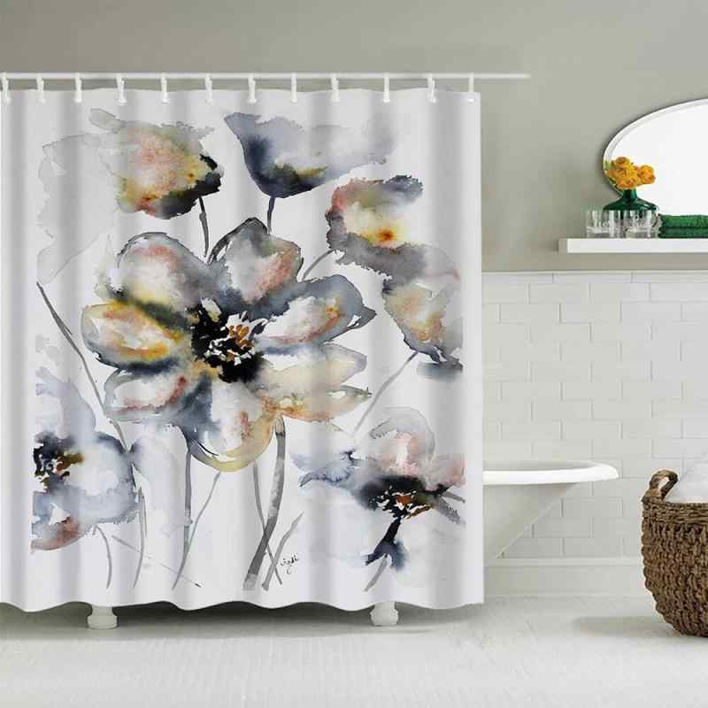 シャワーカーテン 水彩 植物 花柄 ボタニカルデザイン 防水 防カビ 速乾性 デジタルプリント ポリエステル製 厚手 浴室 バスルーム 間仕切り 目隠し