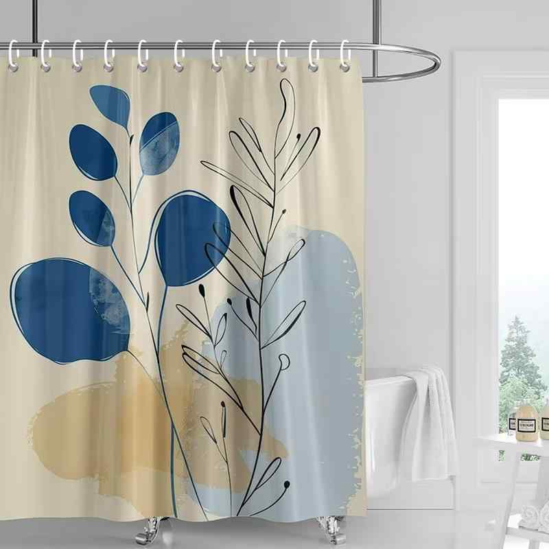 シャワーカーテン 北欧スタイル 抽象画風 熱帯植物柄 ボタニカル 防水 ポリエステル生地 デジタルプリ..