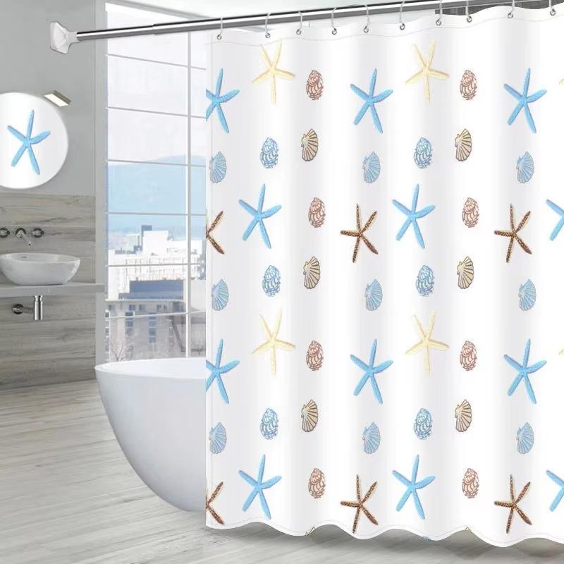 シャワーカーテン 防水 防カビ ポリエステル製 家庭用 バスルーム 浴室 洗面所 間仕切り 目隠し デジタルプリント おしゃれ フック付き