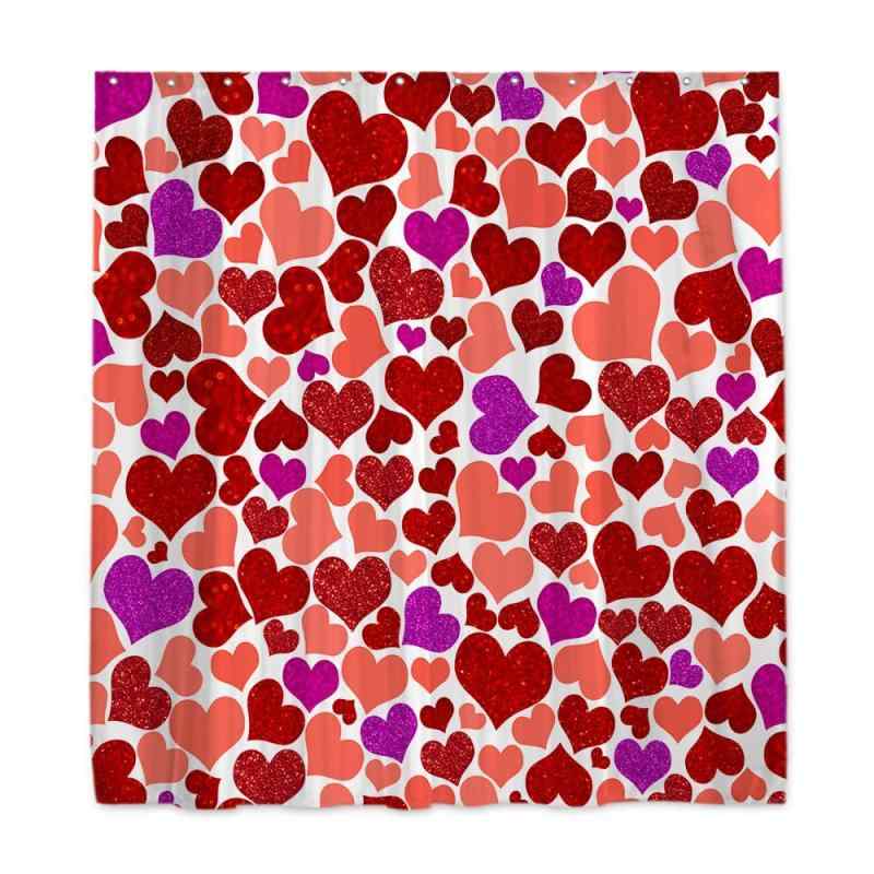 シャワーカーテン 防水 バスルーム ハート柄 バレンタイン デジタルプリント ポリエステル製 フック付き 目隠し 間仕切り お風呂 おしゃれ 洗面所用