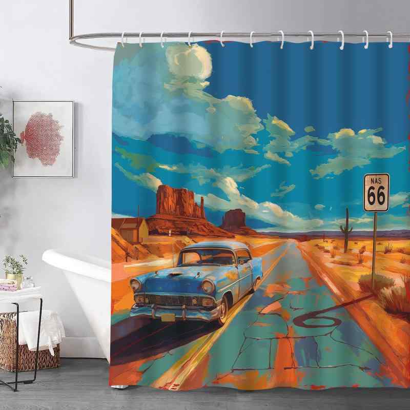 シャワーカーテン キッズ かわいい キャラクター 乗り物柄 車柄 デジタルプリント 浴室 間仕切り バスルーム用 フック付き 防水 ポリエステル製