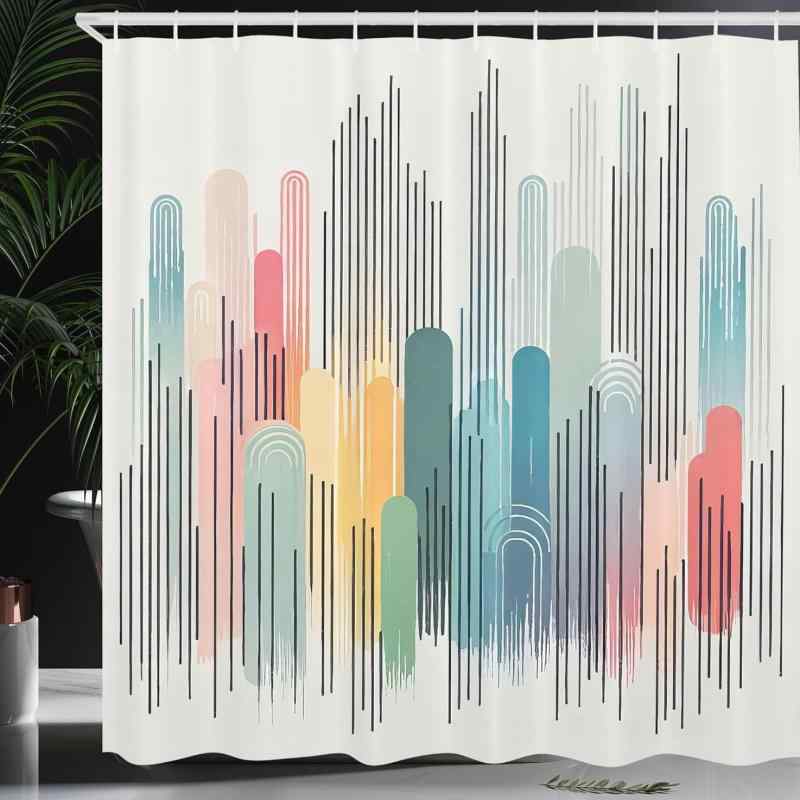 シャワーカーテン モダン おしゃれ レインボー ストライプ柄 ユニークなデザイン デジタルプリント 防水加工 ポリエステル素材 浴室用 バスカーテン 間仕切り 目隠し
