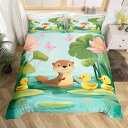 羽毛布団カバーセット キッズ かわいい キャラクター カワウソ アヒル 蝶々 ハス柄 ピンク おしゃれ 寝具 子ども部屋用 掛け布団カバー 枕カバー