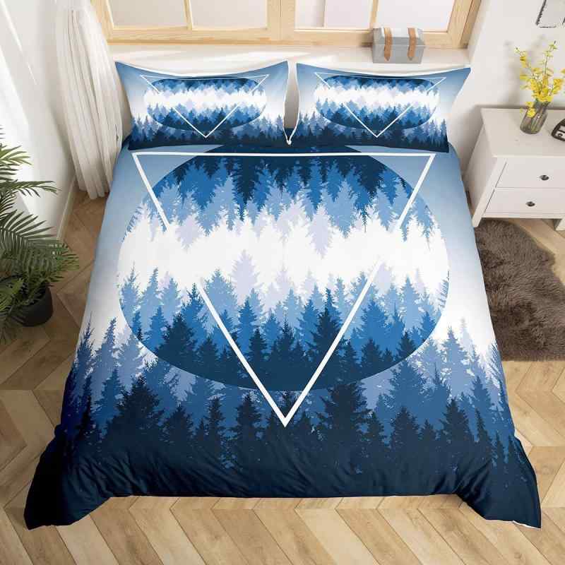 寝具セット グラデーション 夕焼け 月 ツリー 山脈風景 デジタルプリント 布団カバー 枕カバーセット 合成繊維